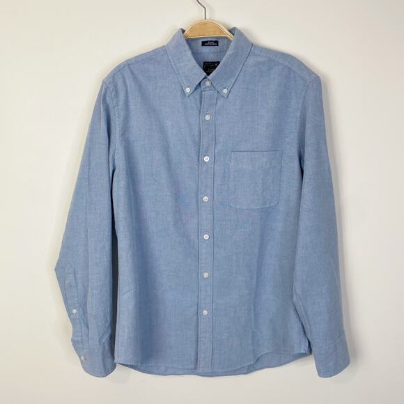 J. Crew Factory Untucked Fit Slim flex Oxford Shirt Deep Blue AF780 Work Office - Picture 1 of 10